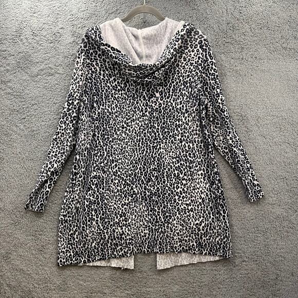 Chico's Size 2 Open Cardigan Black and White Cougar Pattern Hooded Front Pockets - Picture 9 of 9